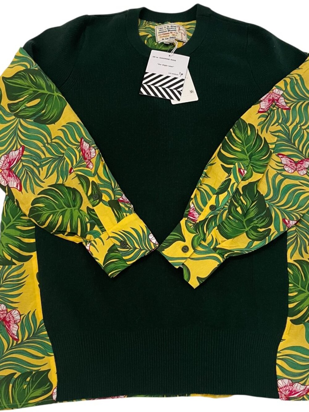 NWT Sandrine Rose Tropical Mixed Media Wool Sweater Forest Tropical Resort M - Picture 3 of 9